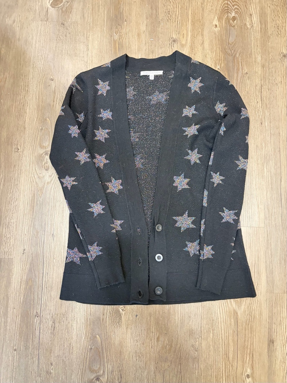 “Oversized” cardigan with silver glitter and star detail- Women's